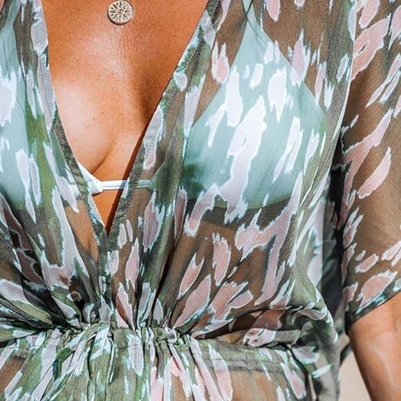 CUPSHE MAXI OPEN FRONT CARDIGAN DRAWSTRING SWIMSUIT COVER UP SIZE SMALL NWT - Picture 5 of 5